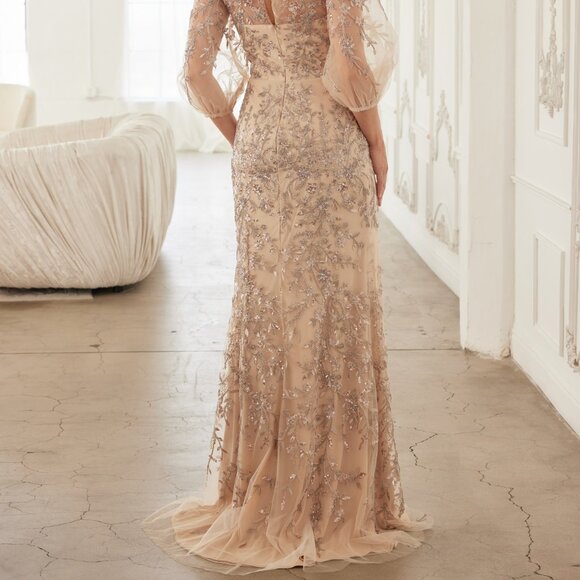 Plus size formal dress.Mother of the bride 3 quarter sleeve party champagne - Picture 4 of 8